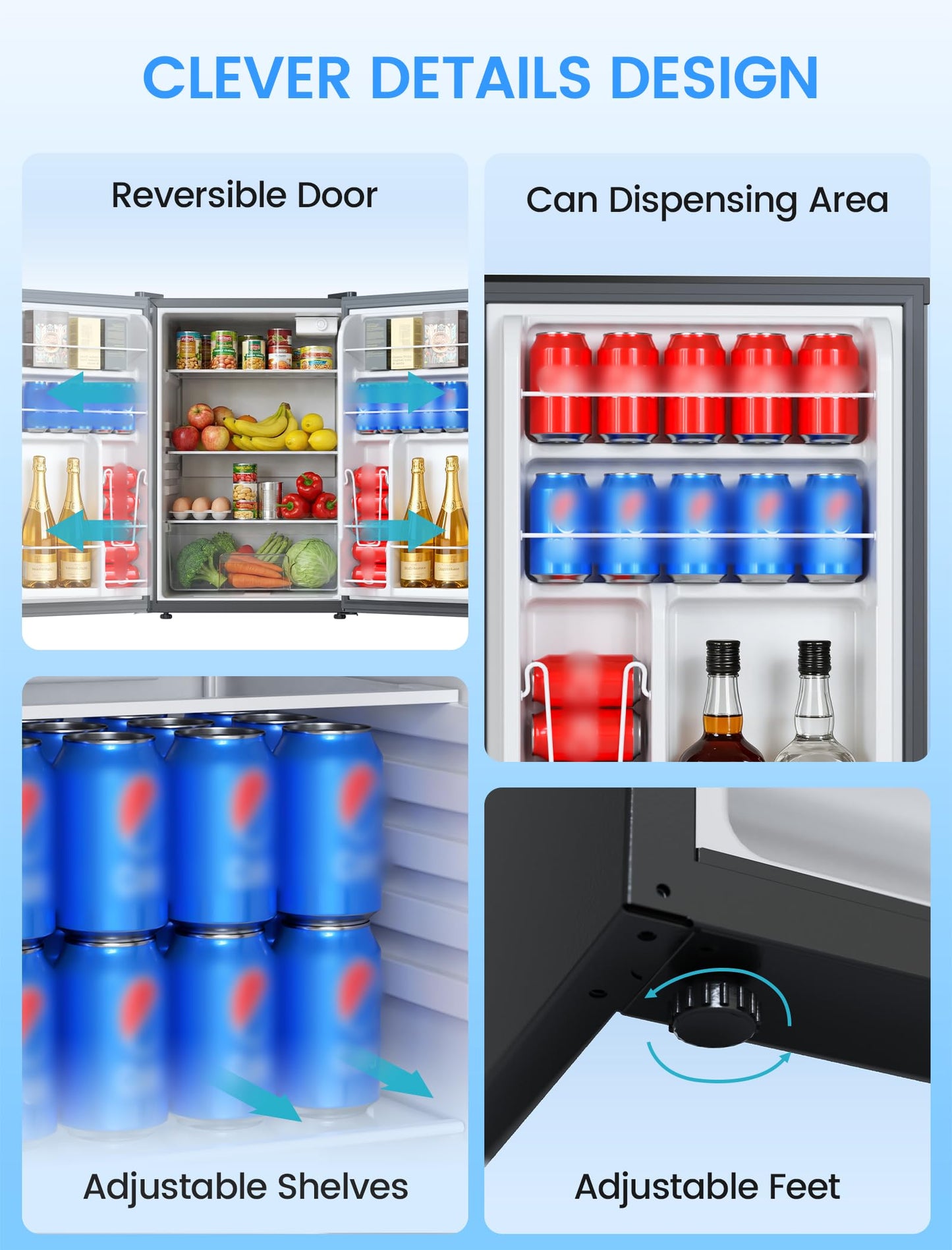 COWSAR 4.4 Cu.Ft Dorm Fridge, Single Reversible Door Compact Refrigerator with Adjustable Thermostat, Removable Glass Shelves, Energy Efficient Commercial Fridge for Bedroom Dorm Office, Black