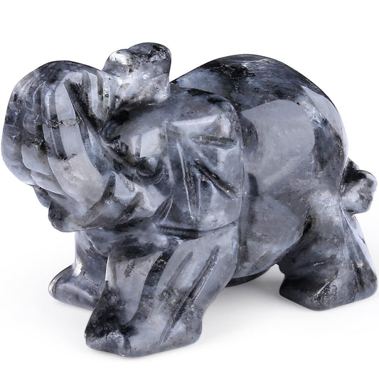 QINJIEJIE Crystals Elephant Decor Black Labradorite Cute Desk Stones Statue Polished Natural Gemstones Luck Decoration Home Room Office Pocket Figurine Meditation Spiritual Stocking Stuffers Gifts