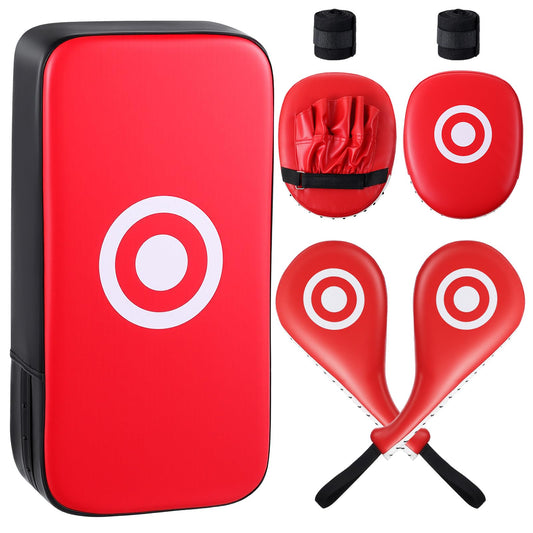Poen 7 in 1 Taekwondo Kick Pad Boxing Training Equipment Punching Mitts Martial Arts Wrist Band Adjustable Soft Pads Set for Karate Muay Thai MMA Training (Red,Circle)