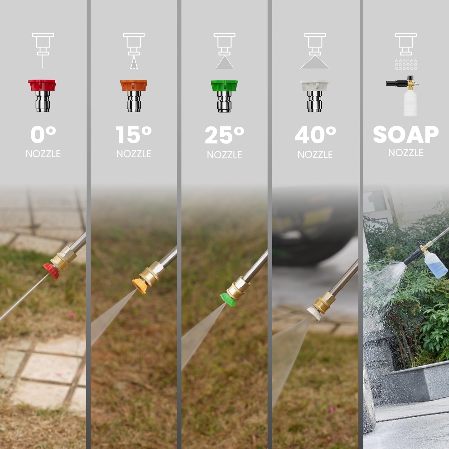 Giraffe Tools Grandfalls Retractable Pressure Washer G20, 2500 PSI 2.2 GPM, Wall Mounted with 65FT Hose Reel, 4 Nozzles for Floor/Cars/Fences/Patios, Light Silver Case with Grey Pressure Hoses