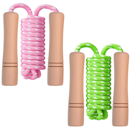 Homello Jump Rope for Kids - Wooden Handle - Adjustable Cotton Braided Fitness Skipping Rope for Toddler Fitness Workout Exercise Outdoor Activity