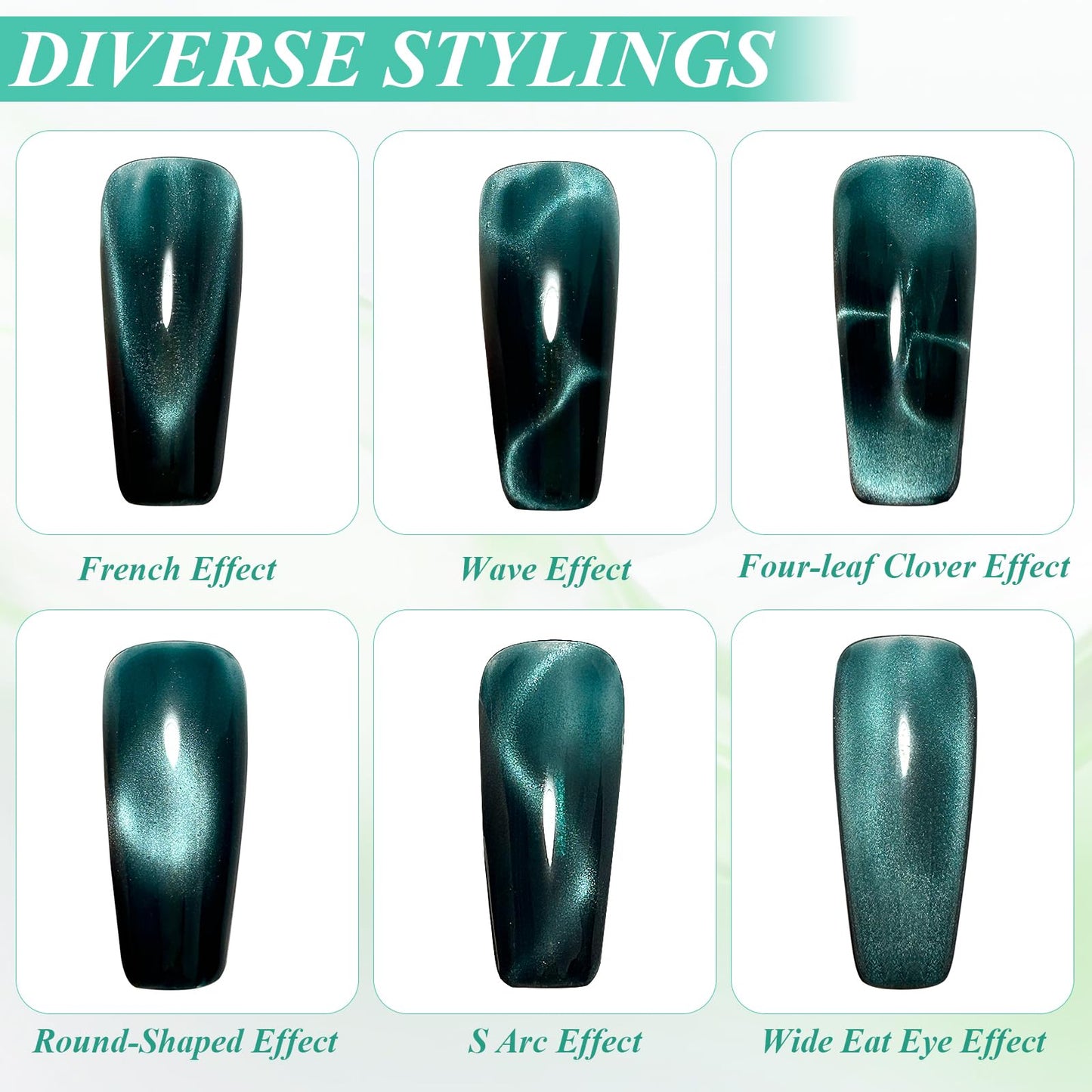 Plman 4 in 1 Cat Eye Nail Magnet, Multifunctional Cat Eye Gel Nail Polish Magnet, Beginner-friendly Cat Eye Magnet for Nail, Nail Magnet Tool for Nail Art DIY Home, Salon, Studio (4 in 1 Set-Green)