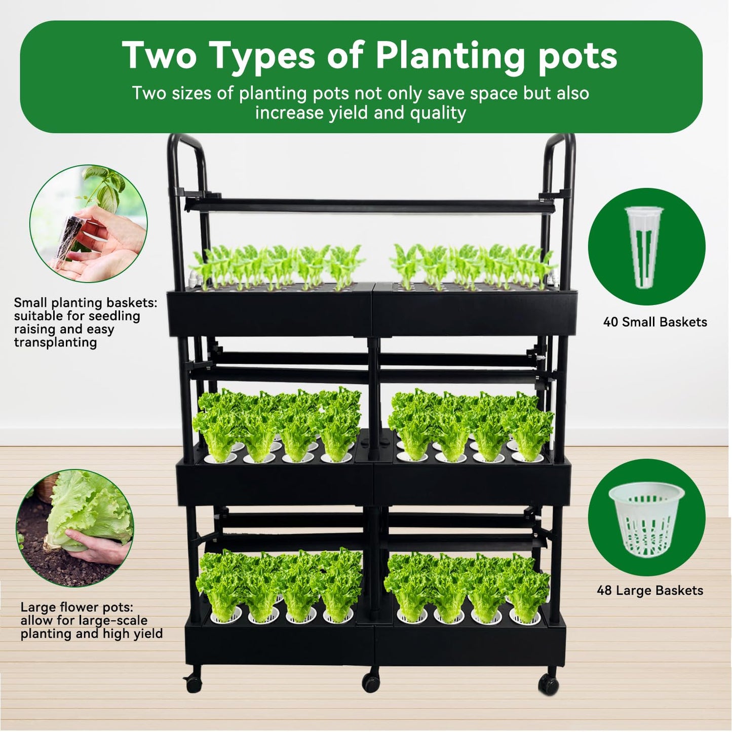 Indoor Garden Hydroponics Growing System Kit, Dual Implant Configuration for Vegetable Fruit Herb Seedling Cultivation and Large-Scale Planting,Double Water Pump，LED Grow Light