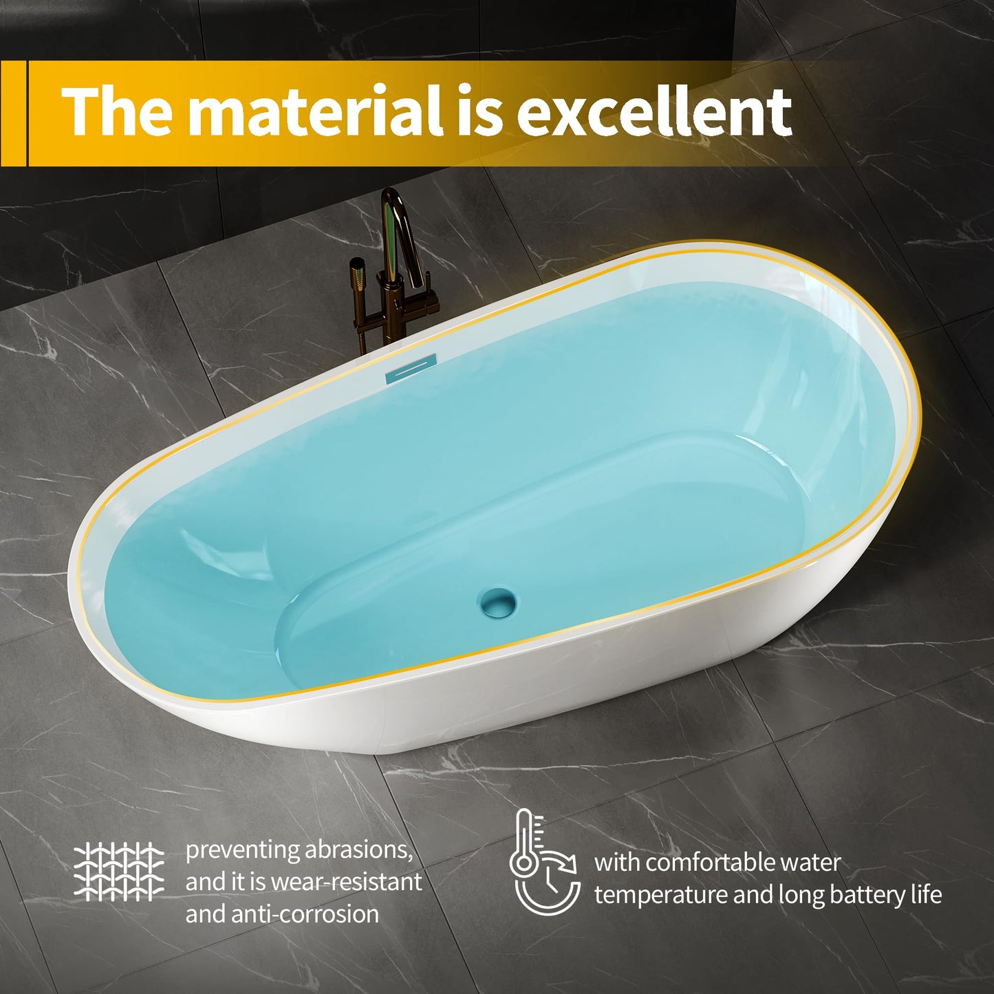 67" Deep Soaking Bathtub, Non-Slip Acrylic Tub with Chrome Drain, cUPC Certified, Ergonomic Modern Bath for Bathrooms, Easy-Install, White Pearl