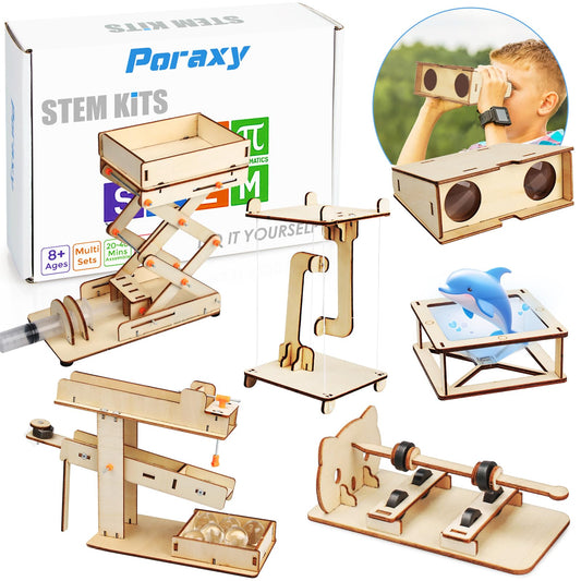 Poraxy 6 in 1 STEM Kits for Kids Age 8-10, Science Building Educational Experiment Projects 8-12, 3D Wooden Puzzles Crafts, Toys for Age 8-13, Gifts for Boys and Girls 6 7 8 9 10 11 12 13 Years Old
