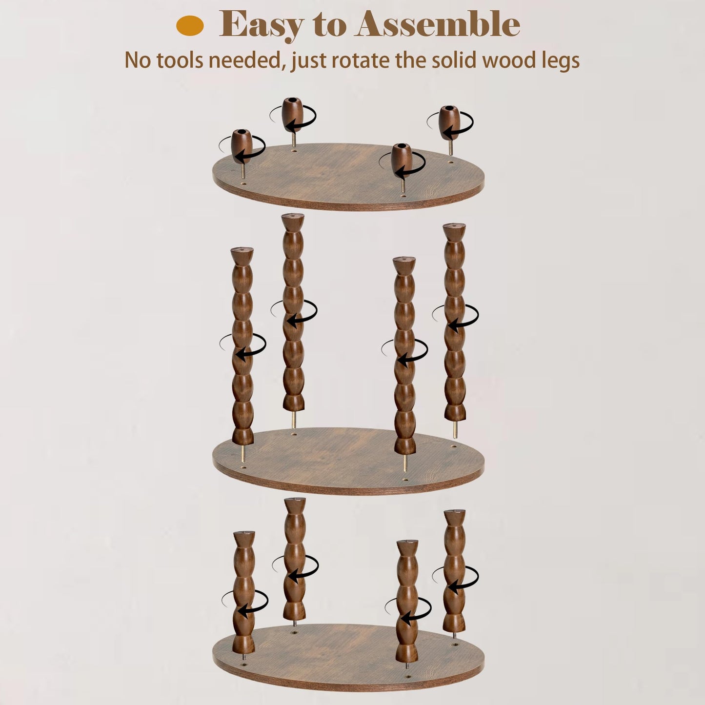 3-Tier Oval Side Table with Solid Wood Legs, Small End Table with Storage Shelves for Living Room Bedroom, Modern Night Stand Accent Table for Small Spaces, Easy Assembly