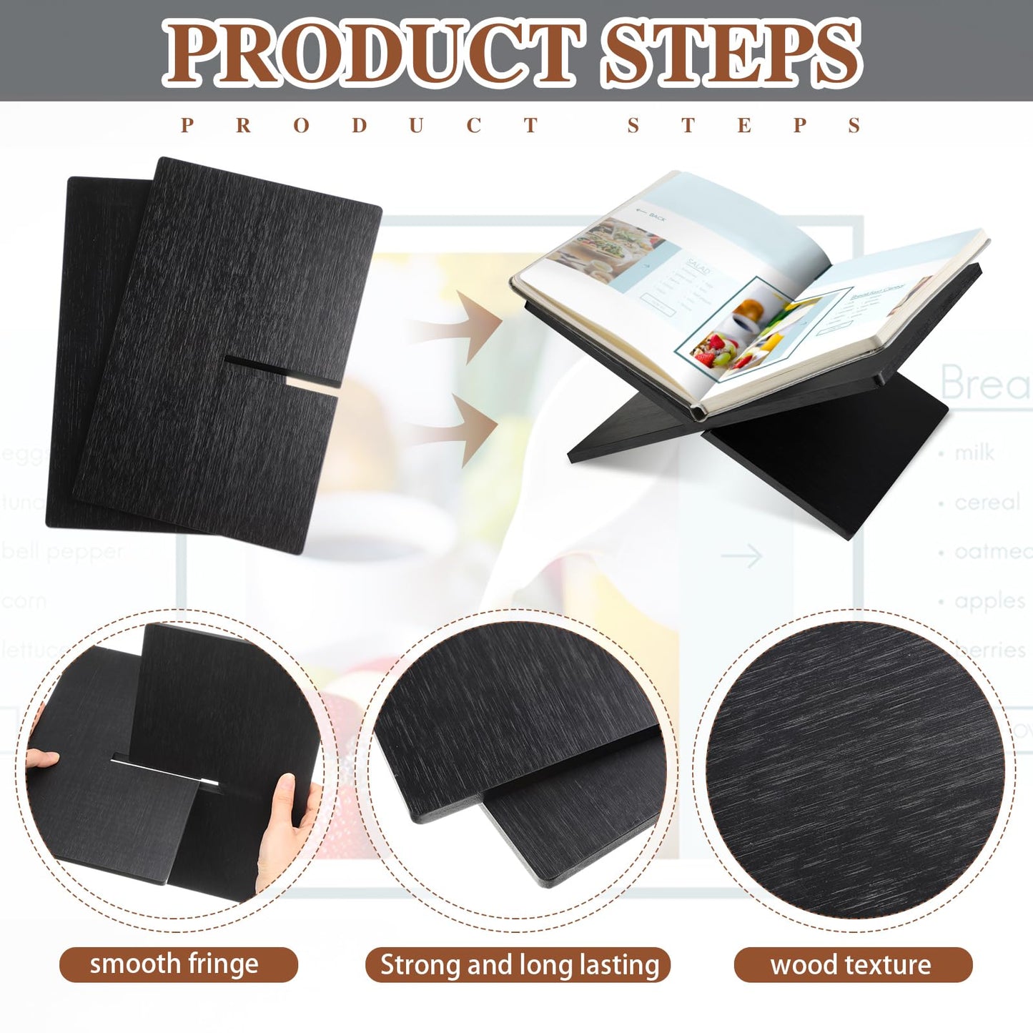 Geetery Book Stand Book Holder for Display Reading Textbook Holder Open Display Stand for Open and Closed, Cookbook, Magazines, Textbooks, Recipe(Black)
