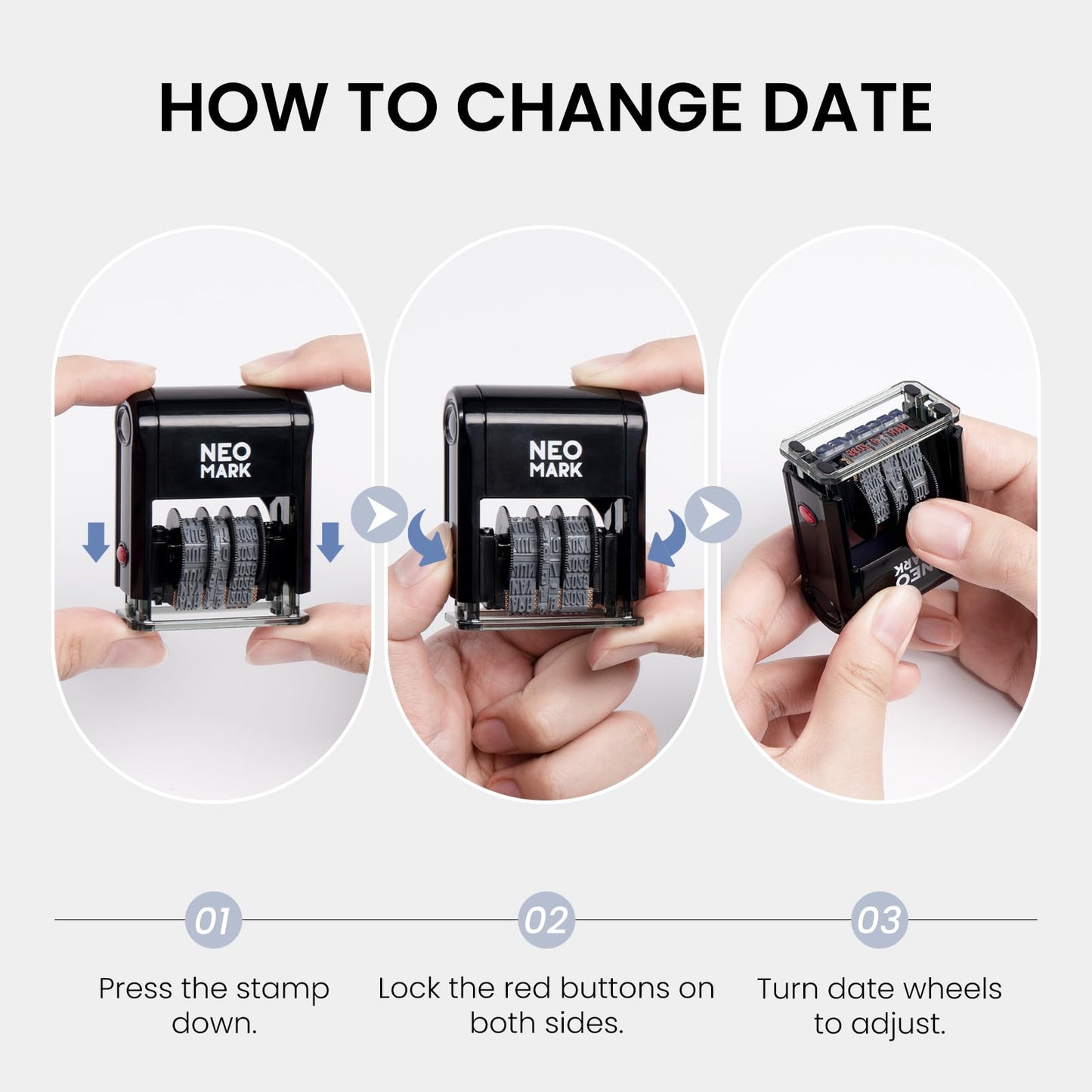 NEO MARK Self-Inking Date Office Stamp with Paid Blue Ink & Date Red Ink, 12-Year Adjustable Rubber Dater, Ideal for Documents, Business & Accounting - with an Extra Refill Ink Pad
