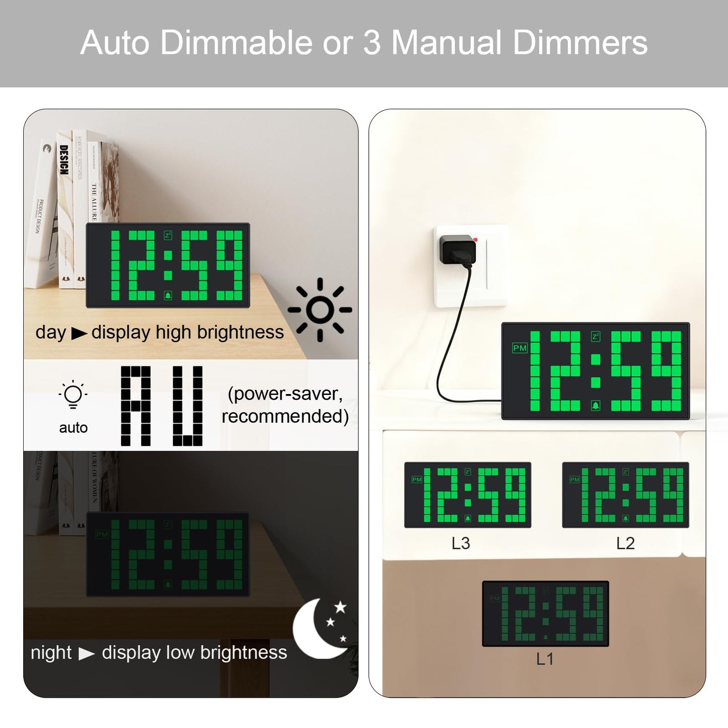 KWANWA Auto-Dimming Digital Alarm Clock with Weekend Mode & Battery Backup, 12/24H DST, Small LED Clock for Bedroom, Desk, Nightstand, Kids, Seniors