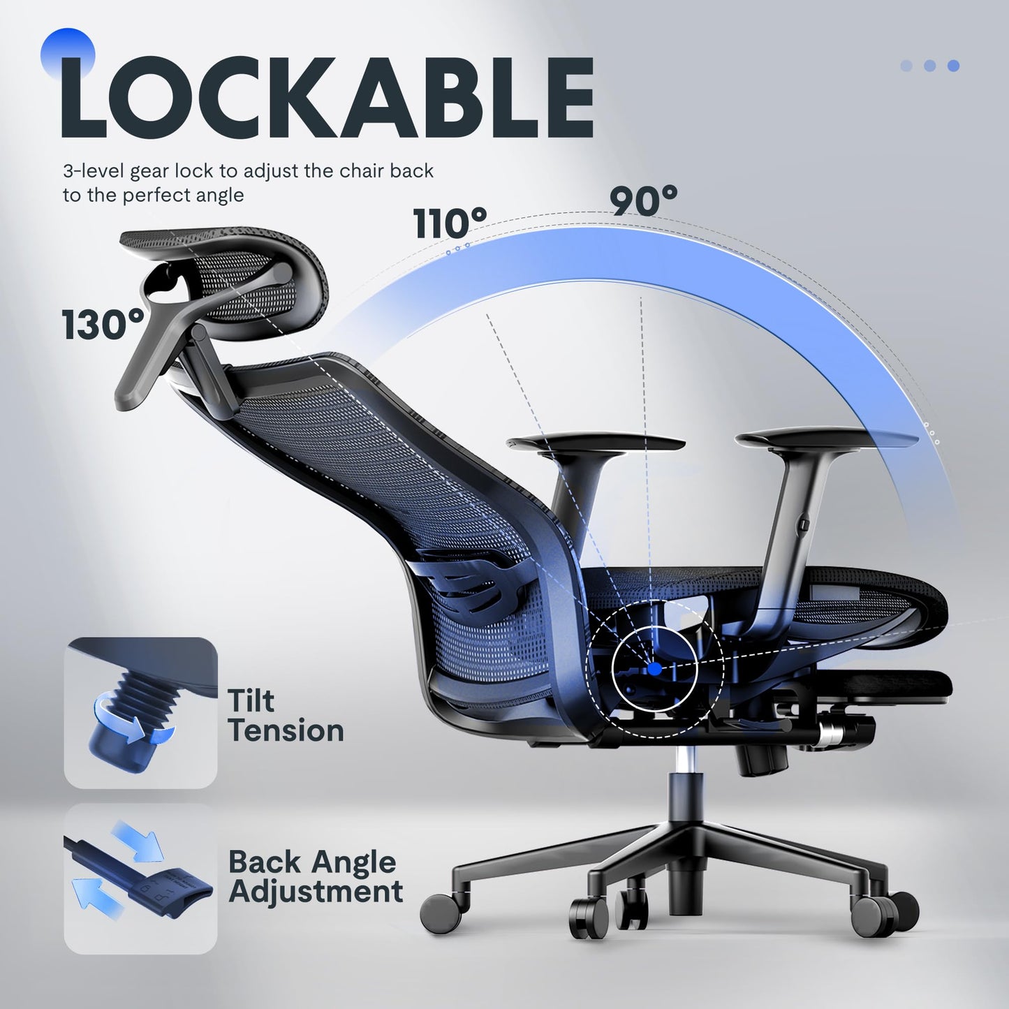FLEXISPOT OC3 Air Ergonomic Office Chair with Footrest, Mesh Back Computer Chair, Home Office Desk Chairs, with Adjustable Lumbar Support/3D Headrest/Reliable Base, Mesh Seat Cushion, Black, Air-F