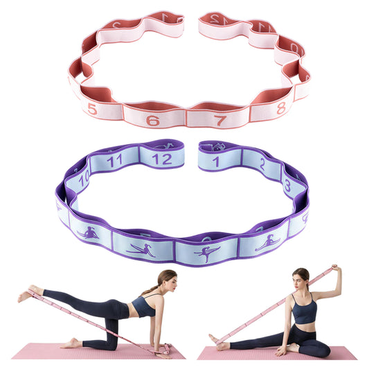 2PCS Elastic Yoga Stretching Strap with 12 Loops Stretch Resistance Exercise Bands for Yoga,Pilates,Dance,Rhythmic Gymnastics,Physical Therapy,Ballet Couple Style