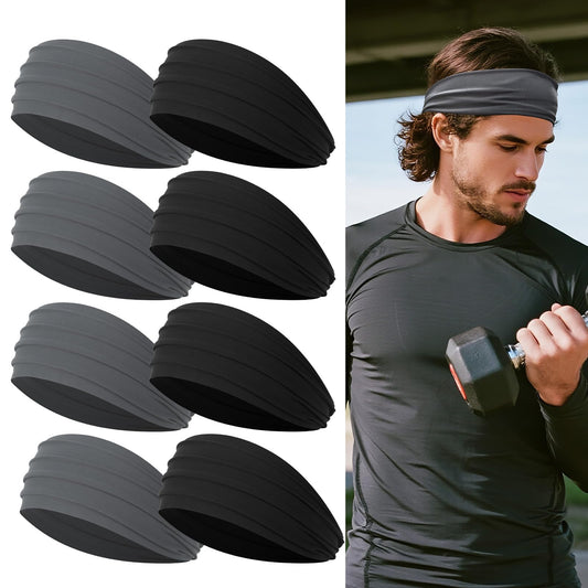 Rheytew 5.5-Inch Wide Men’s Sweat Band Headbands for Long Hair, Men’s Sports Headbands for Basketball, Gym, Running, Outdoor Work, 8 Pieces