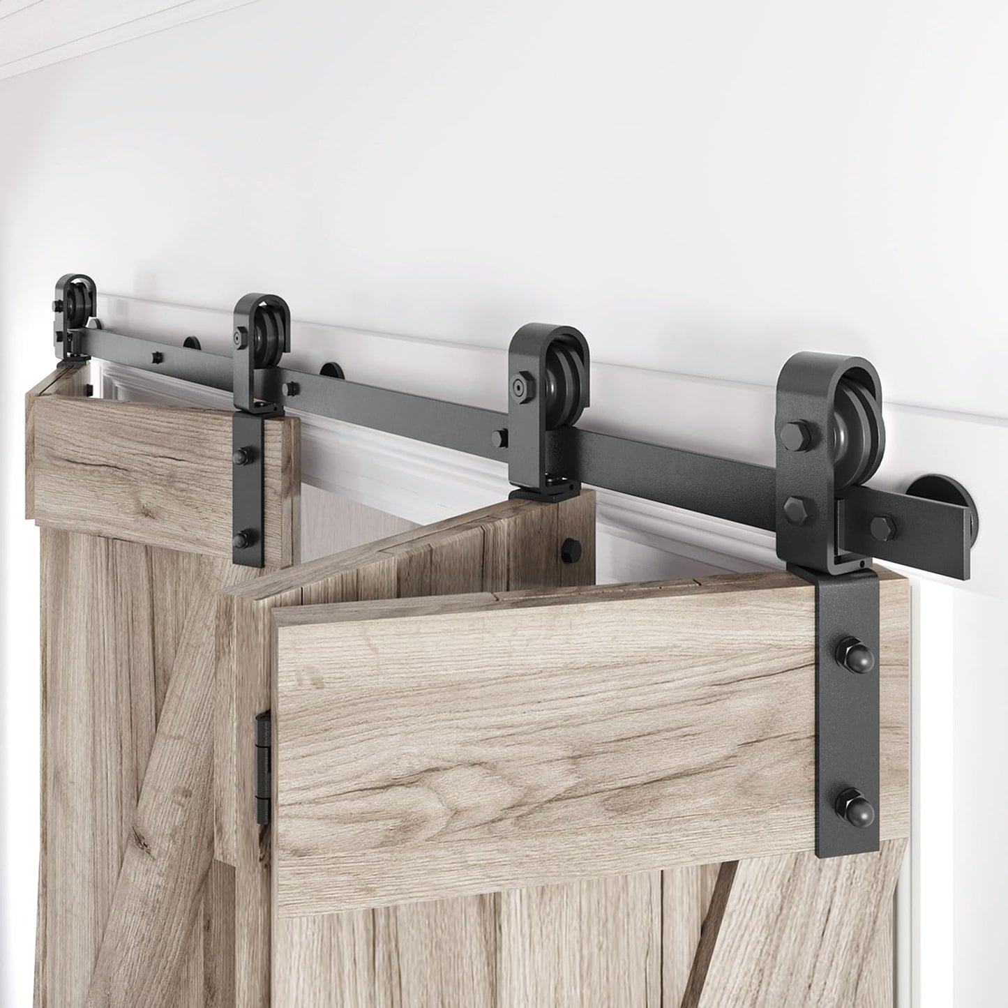 Roymelo 58" Bifold Sliding Barn Door Hardware Track Kit,Side Mounted Black J Shape Roller,Smoothly and Quietly,Assembly Easy,Fit Four 13.5" Bi-Folding Doors (Door Not Included)