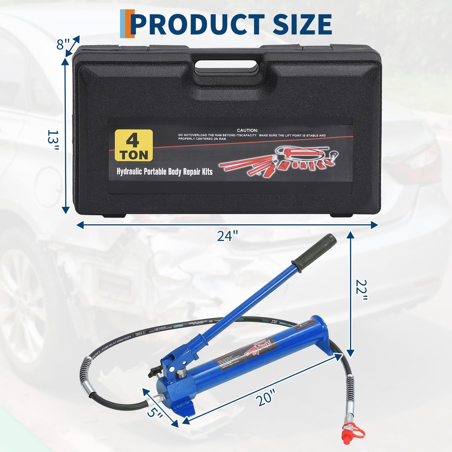 12 Ton Porta Power Kit,Hydraulic Ram Kit Porta Power Jack,Heavy Duty Auto Body Frame Repair Kit, Vehicle Body Collision Repair, Pusher, Puller, Spreader Sets for Garage and Workshop