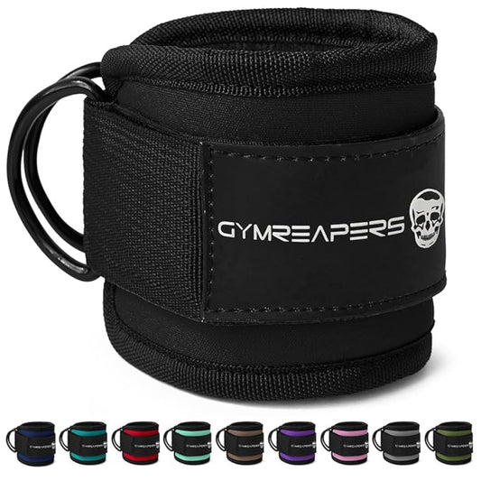 Gymreapers Ankle Strap (Single) For Cable Machine Kickbacks, Glute Workouts, Lower Body Exercises - Adjustable Leg Strap with Neoprene Padding (Black, Single)