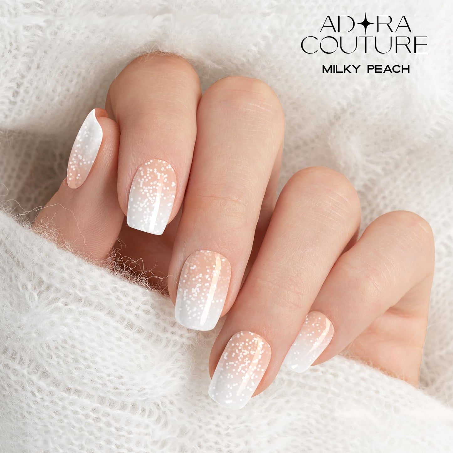 Adora Couture Semi Cured Gel Nail Strips with 30 Pieces - Salon Quality Manicure Kit for Women Easy Application Wraps Includes Prep Pads Nail File Wooden Stick, UV Light Required (Milky Peach)