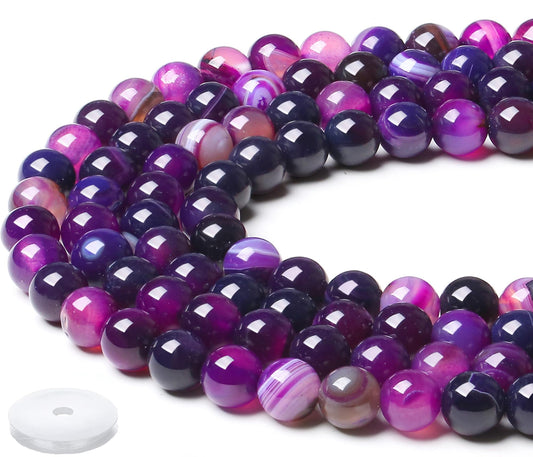 NUKAYAI Natura Purple Striped Agate Beads 100Pcs 8mm Crystal Beads Loose DIY Round Stone Bead for Bracelet Necklace Earrings Making