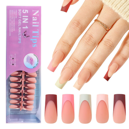 Jellyqueen French Gel Press on Fake Nail Tips, 150Pcs Medium Square Nail Tips, Multicolor Soft Gel Tips Press on Nails Fake Nails for Nail Art DIY 15 Sizes (A18-02-03)