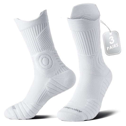 findway Compression Running Socks 3 Pairs, Anti-Blister Crew Socks All Day Dry Athletic Socks for Men and Women