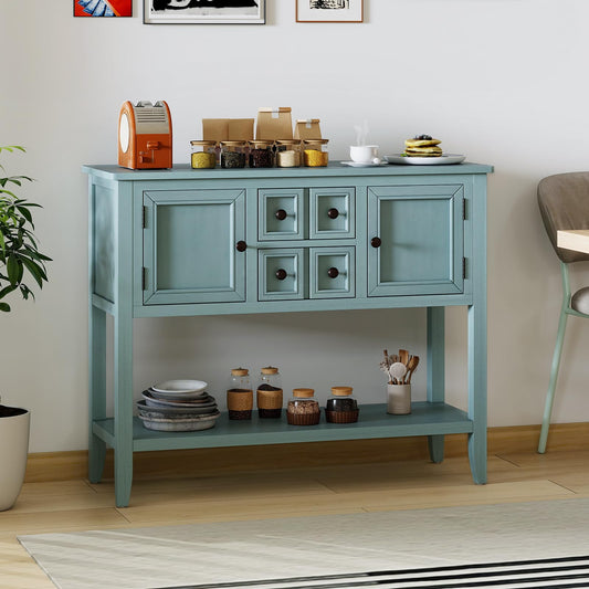 Giantex Sideboard Buffet Cabinet with Storage, 42’’ Wood Credenza, Accent Coffee Bar Cabinet with Open Shelf, 2 Drawers & 2 Doors, Buffet Table for Entryway, Kitchen, Living Room, Hallway, Aqua Blue