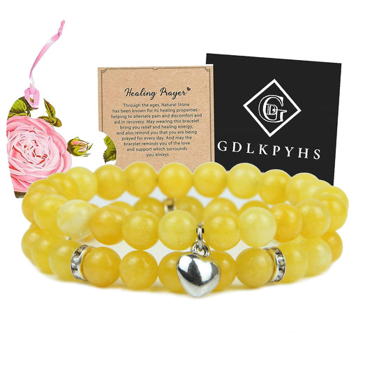 GDLKPYHS Healing Bracelets for Women - Citrine Bracelet - Healing Prayers Crystal Bracelet, 8mm Natural Stone Stress Relief Yoga Beads Get Well Soon Gifts
