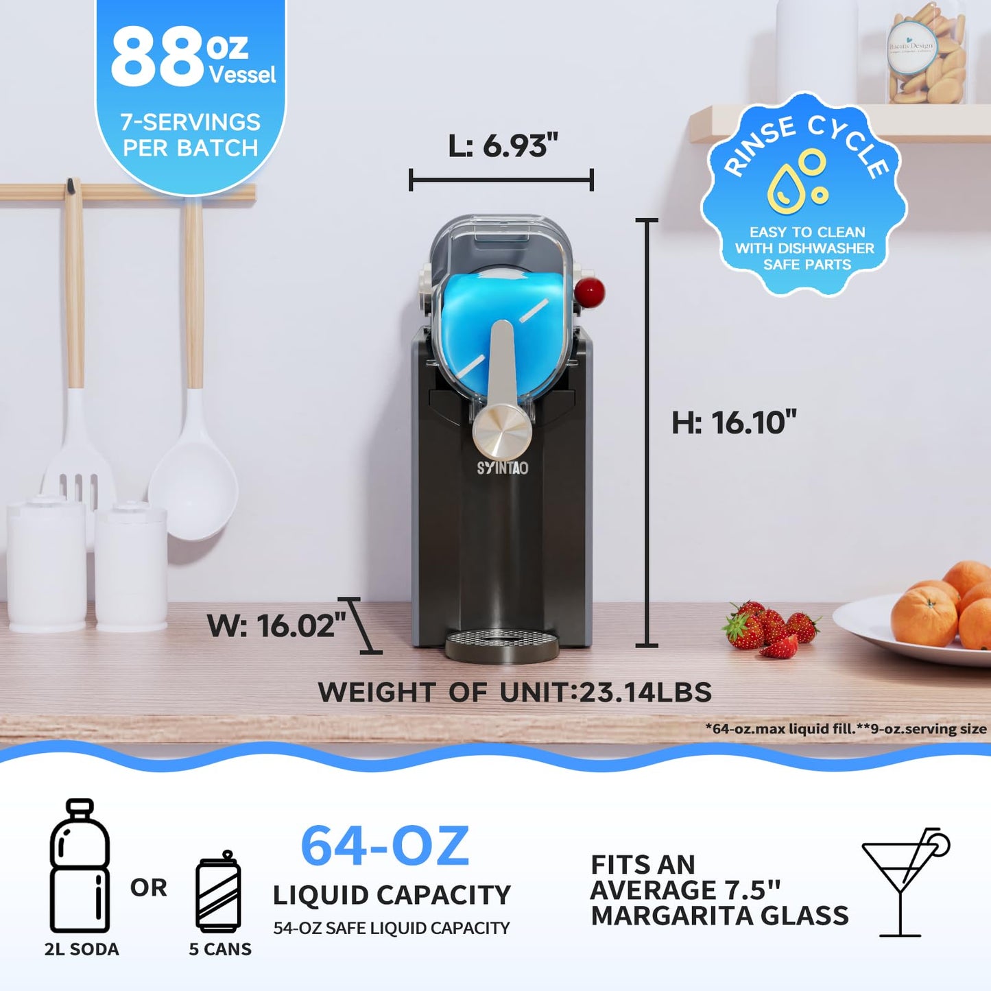 SYINTAO 2-in-1 Slushie & Soft Serve Ice Cream Maker, 88oz No-Ice-Needed Frozen Drink Machine with LED Display, 6 Preset Modes, Auto-Clean & Delay Timer – Gift for Family
