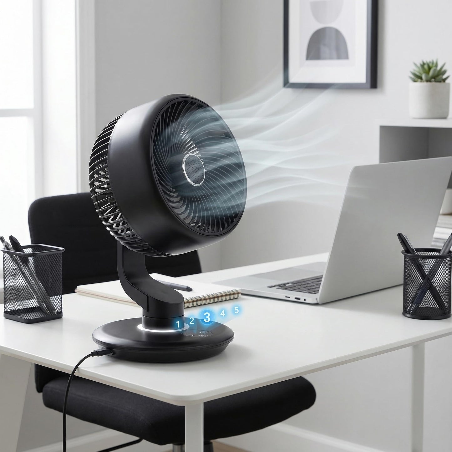 GAIITIR Air Circulator Fan for Bedroom, Portable Desk Fan with 7800mAh Rechargeable Battery, 12H Runtime, 5 Speed Adjustable, 9H Timer, Wall-Mounted Fans with Vacuum Suction Cup, USB Oscillating Fan