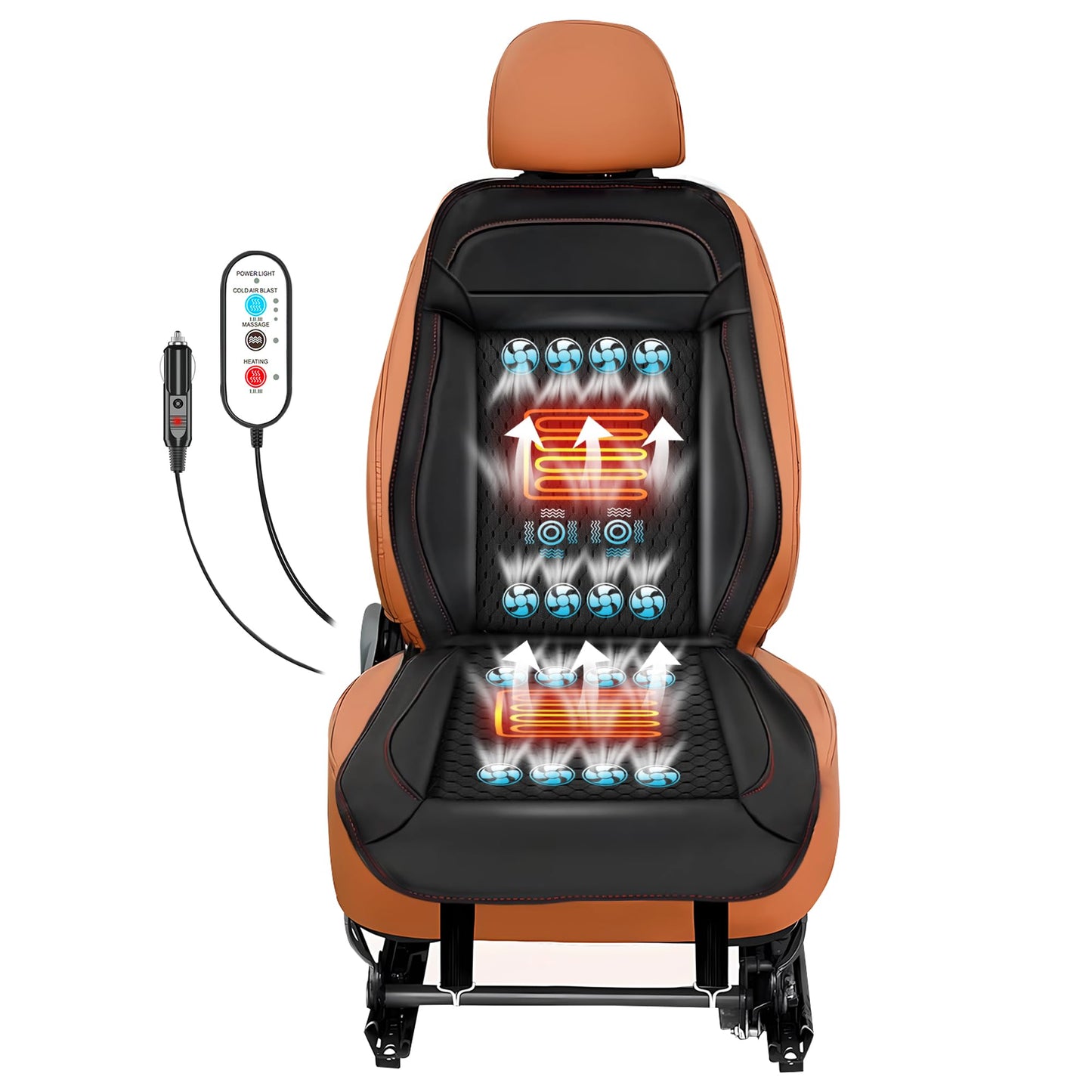 Cooling Car Seat Cushion Front Seat Warm Cooling Car Seat Cover with Massage 16 Fans 12V Car Seat Cooler Car Seat Cooling Pad Ventilated Summer Winter Seat Cover for Car SUV (Black, 3-in-1)