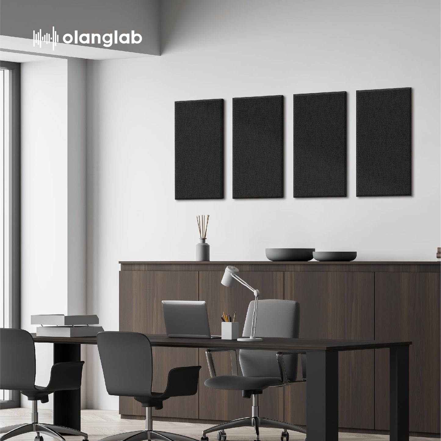 Olanglab Fiberglass Acoustic Wall Panels 4 Pack, 11.8'' x 23.6'' Sound Panels, Fabric Wrapped Sound Proof Panels for Walls (Black)