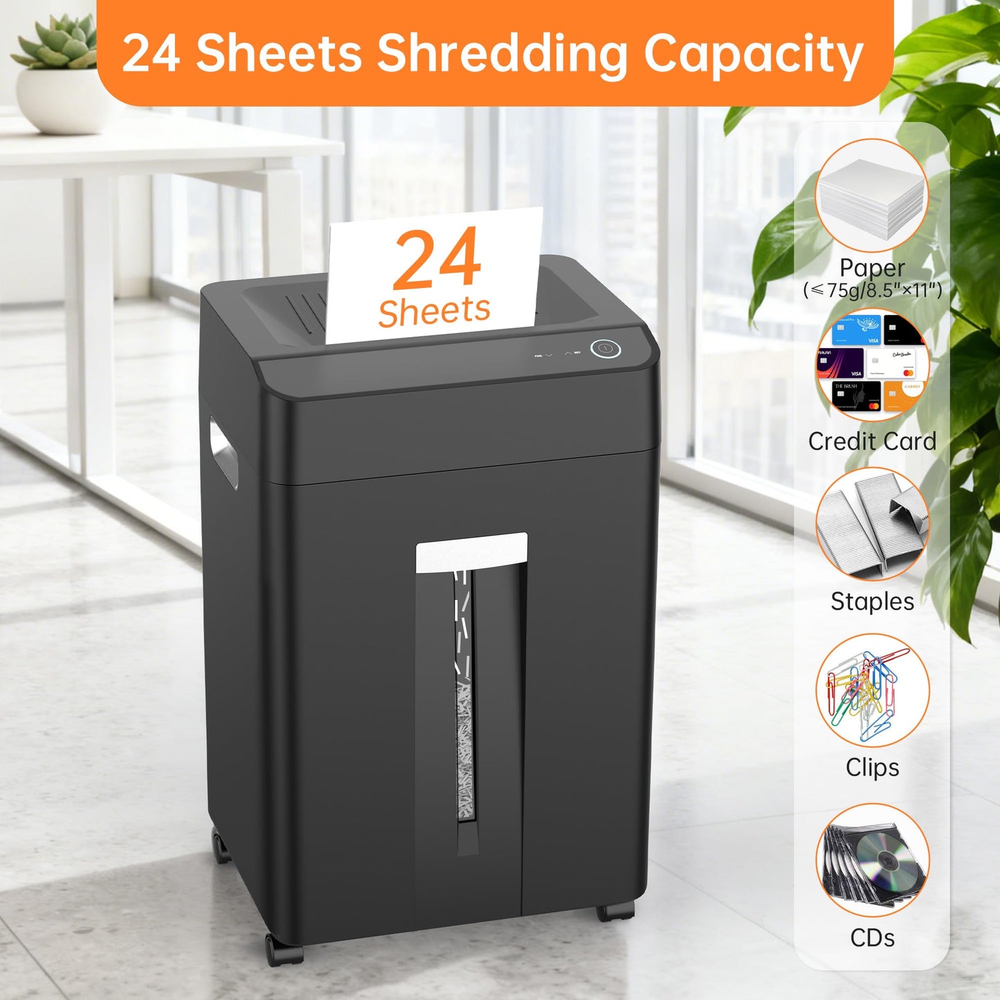 Locksworth Heavy Duty Paper Shredder, 24-Sheet Cross-Cut Shredder, P-4 Security with 8.9 Gal Pull-Out Bin, Credit Card/Staple/Clip/CDs Heavy Duty Commercial Shredder for Office Use