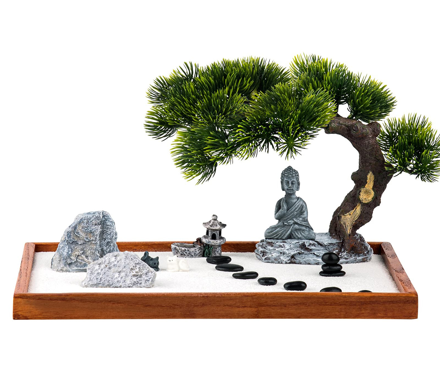 dgudgu Zen Garden Kit - Mini Jardin Zen Garden for Desk with Buddha Shape Accessories, 14 x 10 inch