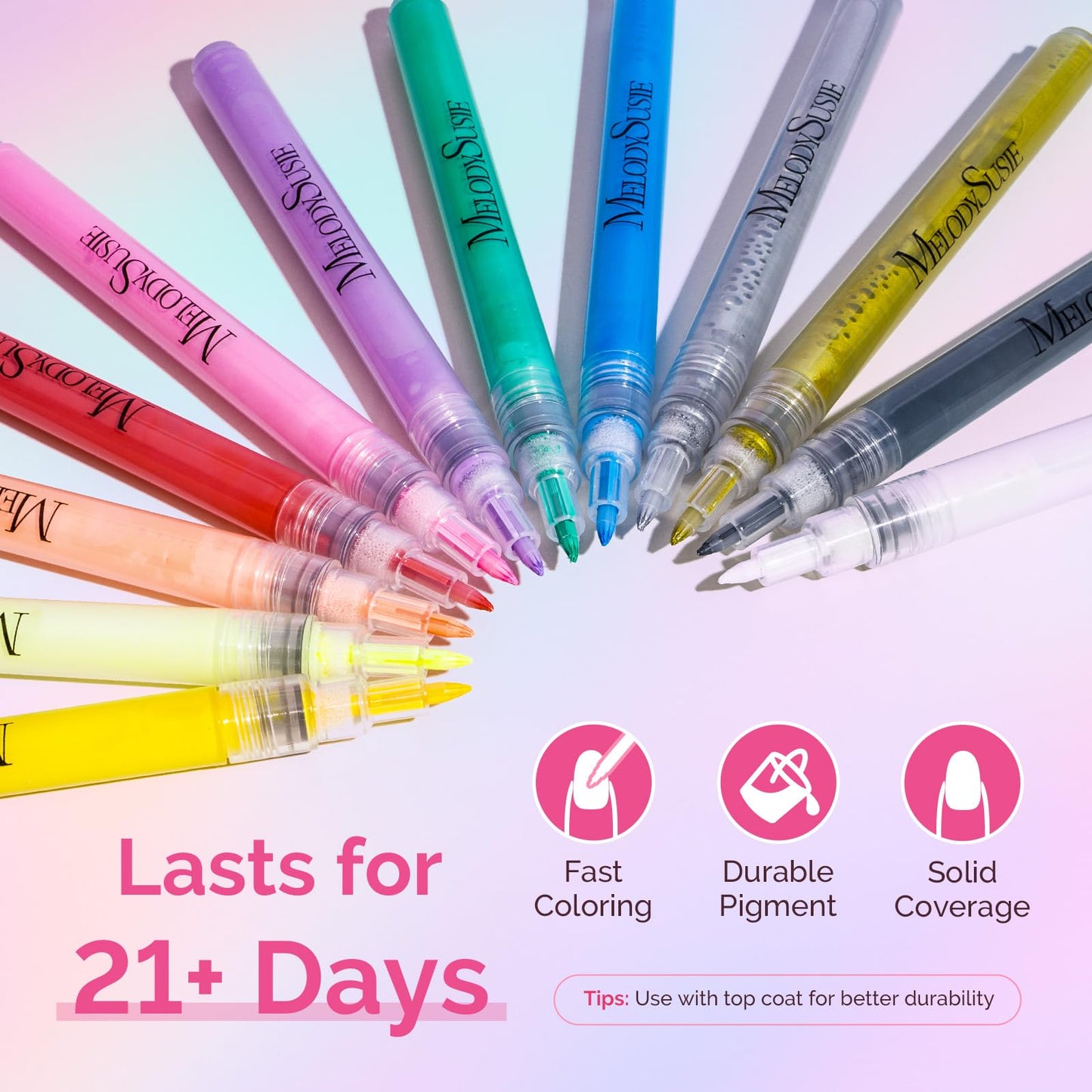 MelodySusie Nail Art Pens Set, 12 Colors 0.7MM Nail Polish Pens for Nail Art, Nail Dotting Tool, Drawing Pen for Nail Design, Manicure Nail Pens for Salon and DIY at Home
