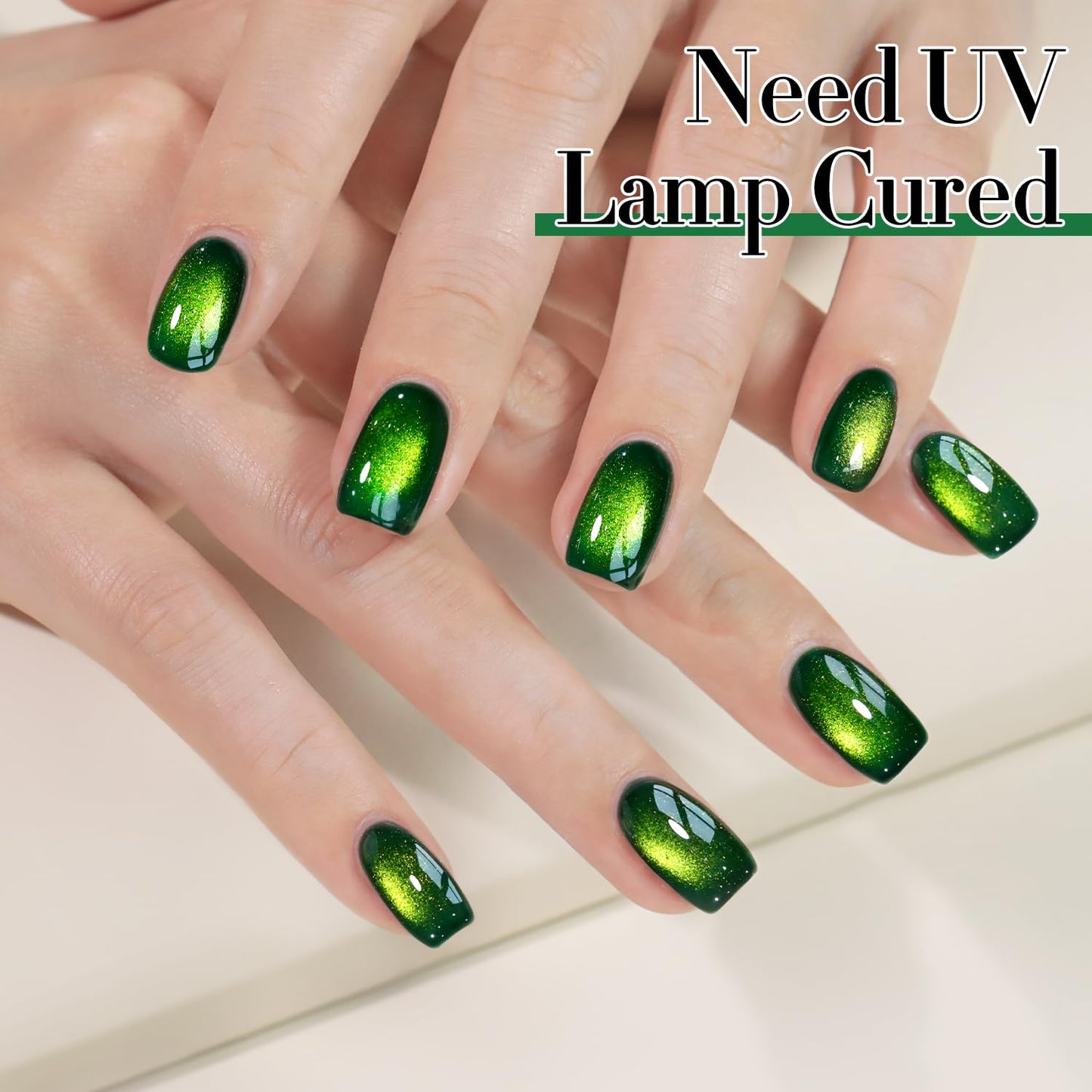 Double Rhythm Cat Eye Gel Polish with Magnet 15ML Holographic Glitter Shimmer Color 0.5 OZ Magnetic Gel Polish Salon DIY at Home (Dark Green-MC1045)