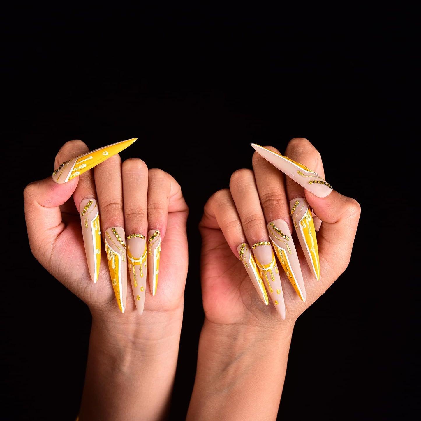 Tmani 10pc/set Extra Long Handmade Press On Nail Hot Girl's Long Ballet Nails Pointed Nail Full of Diamond Glitter Decoration Fake Nails Suitable For Girls Festival Parties and Birthday Gift (296,M)