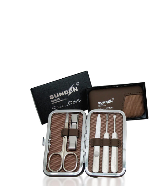 Professional Manicure Kit, 5pcs Stainless Steel Nail Clipper Set with Leather Travel Case, Brown, SUNDEN MK4517