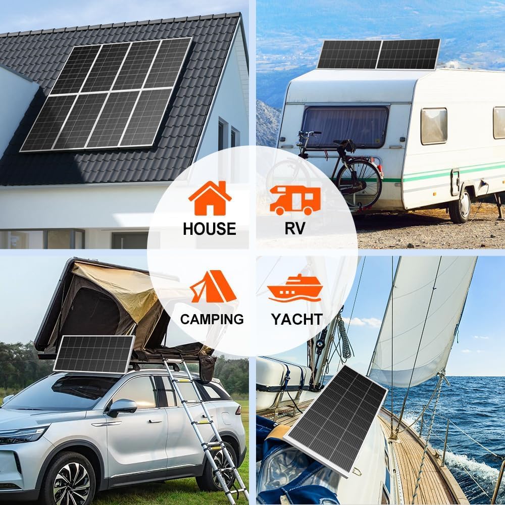 DOKIO 200W Monocrystalline Solar Panel 12V, Half-Cell High Efficiency Glass Module with Aluminum Frame, MC4 Connector, Pre-Drilled Holes for RV, Boat, Roof, Off-Grid Power