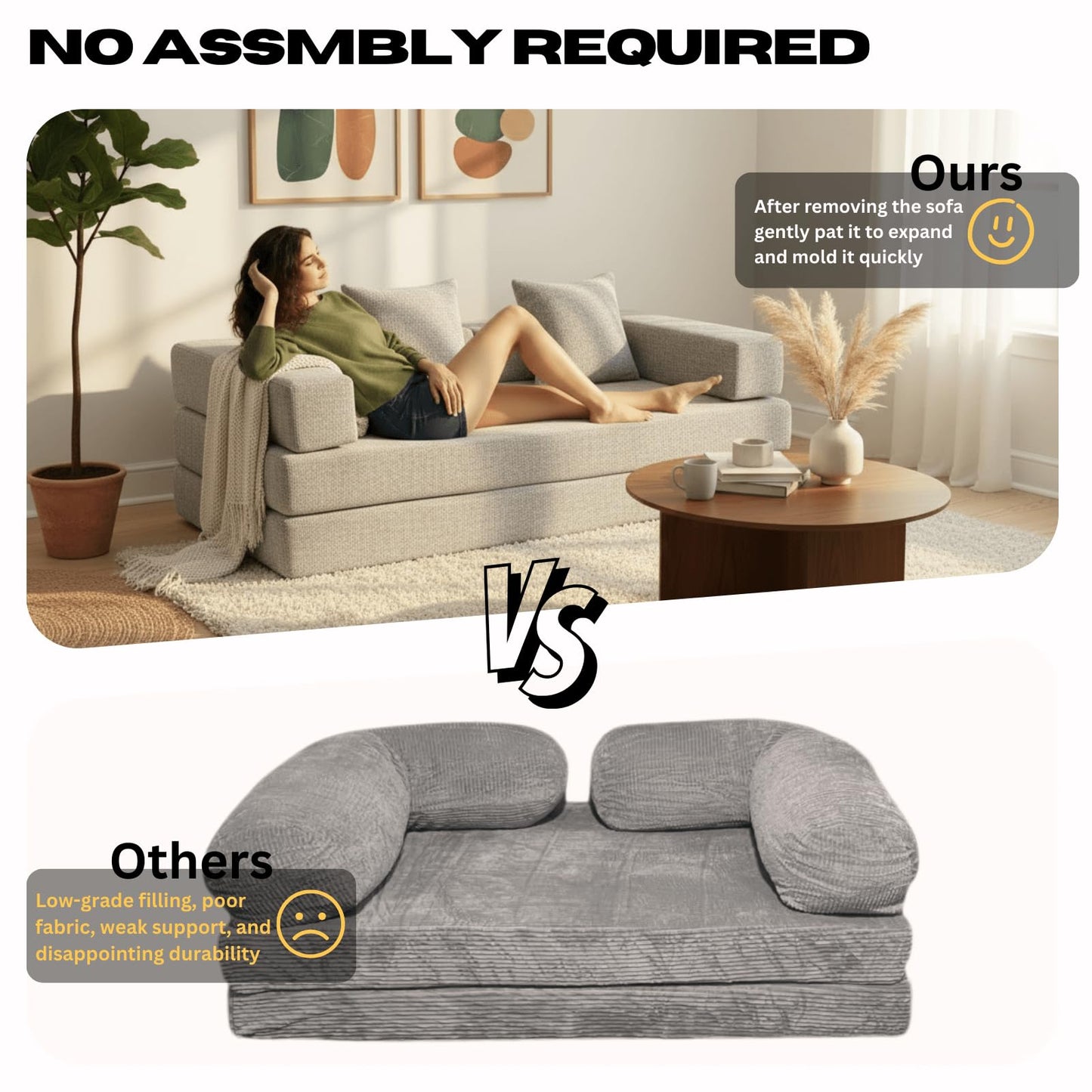 Alpen Convertible Sleeper Sofa Bed, 77" Sofa Bed Full Size with L-Shaped Armrests, Pull Out Sofa Beds Queen Size Couches for Small Living Room for Living Room Bedroom, Light Grey