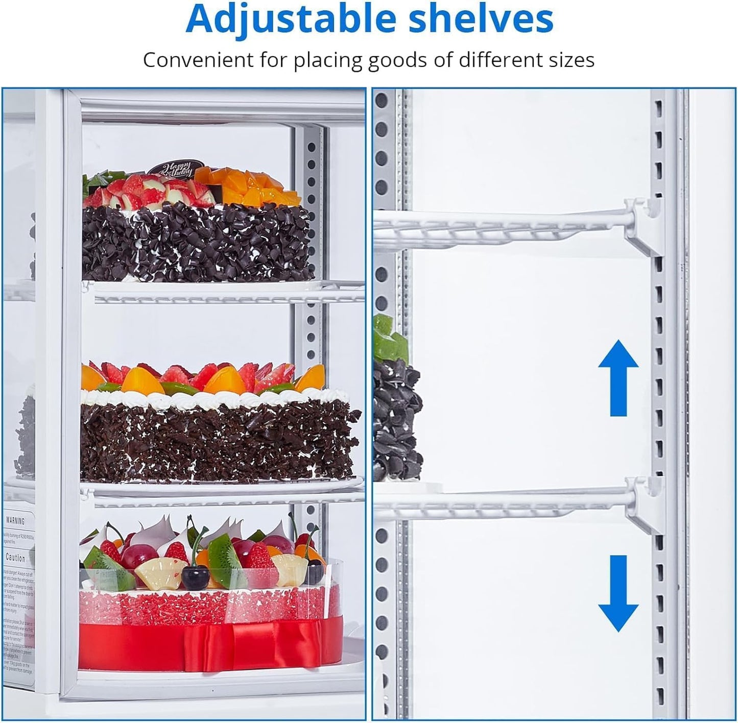 PeakPursuit Countertop Display Refrigerator 2.0 Cu.ft, LED Light, Air-Cooling, Sliding Door, Adjustable Shelves, Automatic Defrost, Commercial Mini Fridge for Bakery, Cafe, Restaurant, White
