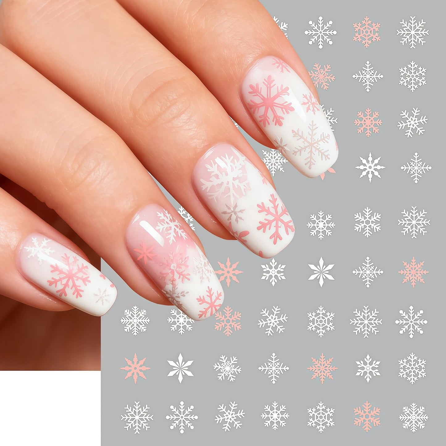 6 Sheets Christmas Snowflake Nail Art Stickers Winter Snowflakes Nail Decals Self Adhesive Embossed Snowflake Christmas Tree Bow Holly Leaves Nail Stickers for Women New Year Xmas DIY Manicure