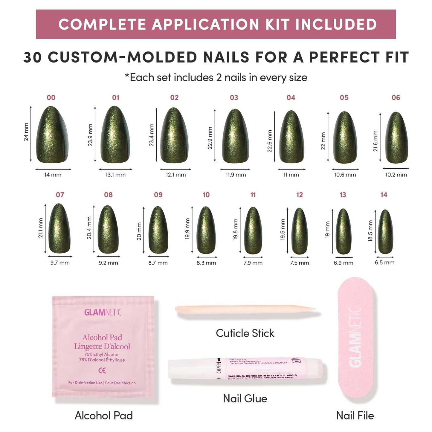 Glamnetic Press-On Nails Bundle - Velvet Pine & Cutie Pine | Deep Green Short Oval Fake Nails with French Tips, Tree Designs & Velvet Finish | Medium Almond Fake Nails in Deep Evergreen with a Pearl C