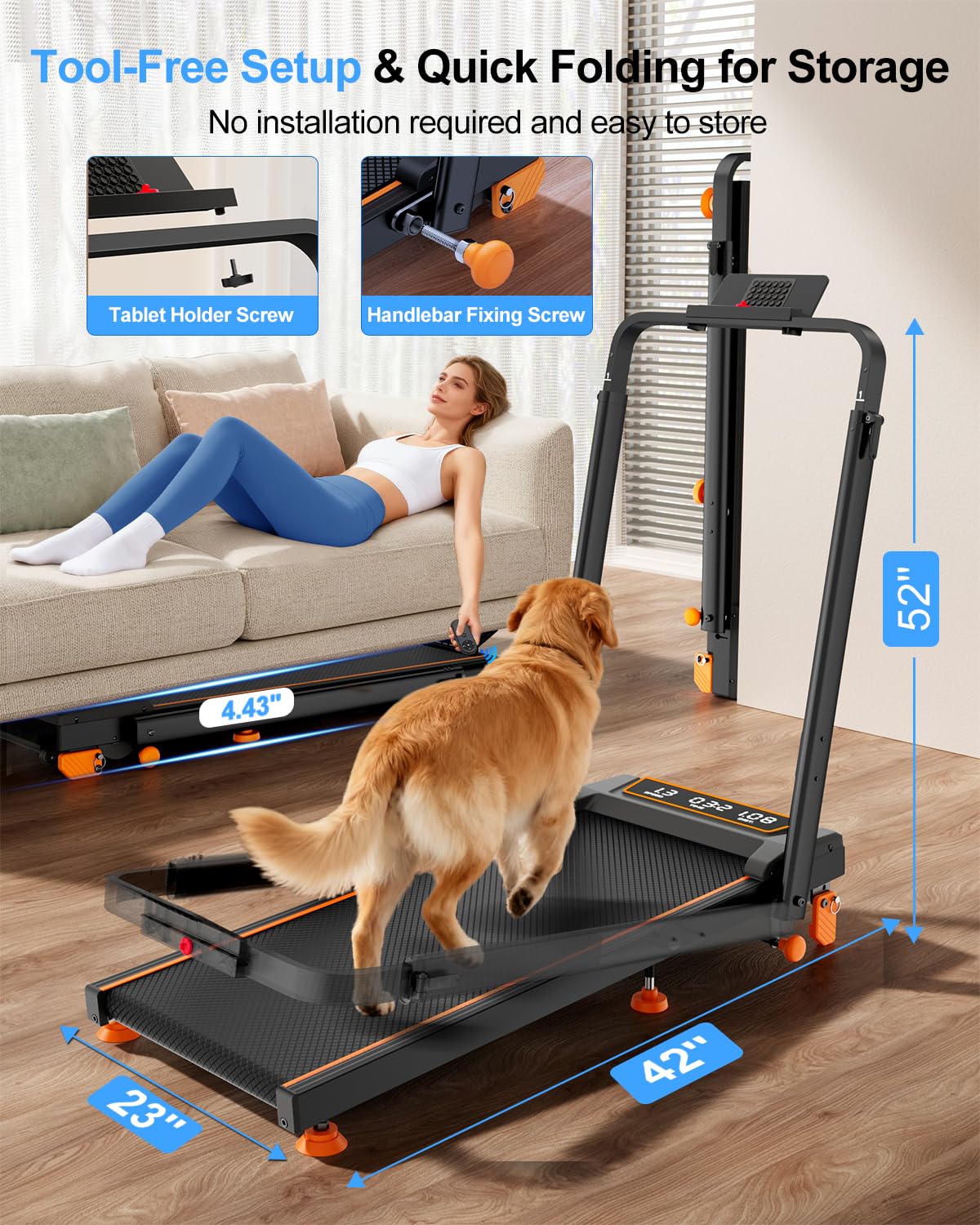 Walking Pad Treadmill with 15% Incline/Adjustable Height, Upgraded 3.5HP Walking Pad with Handle Bar, 4 in 1 Foldable Under Desk Treadmill, Electric Portable Treadmills for Home 350LBS, LED Display