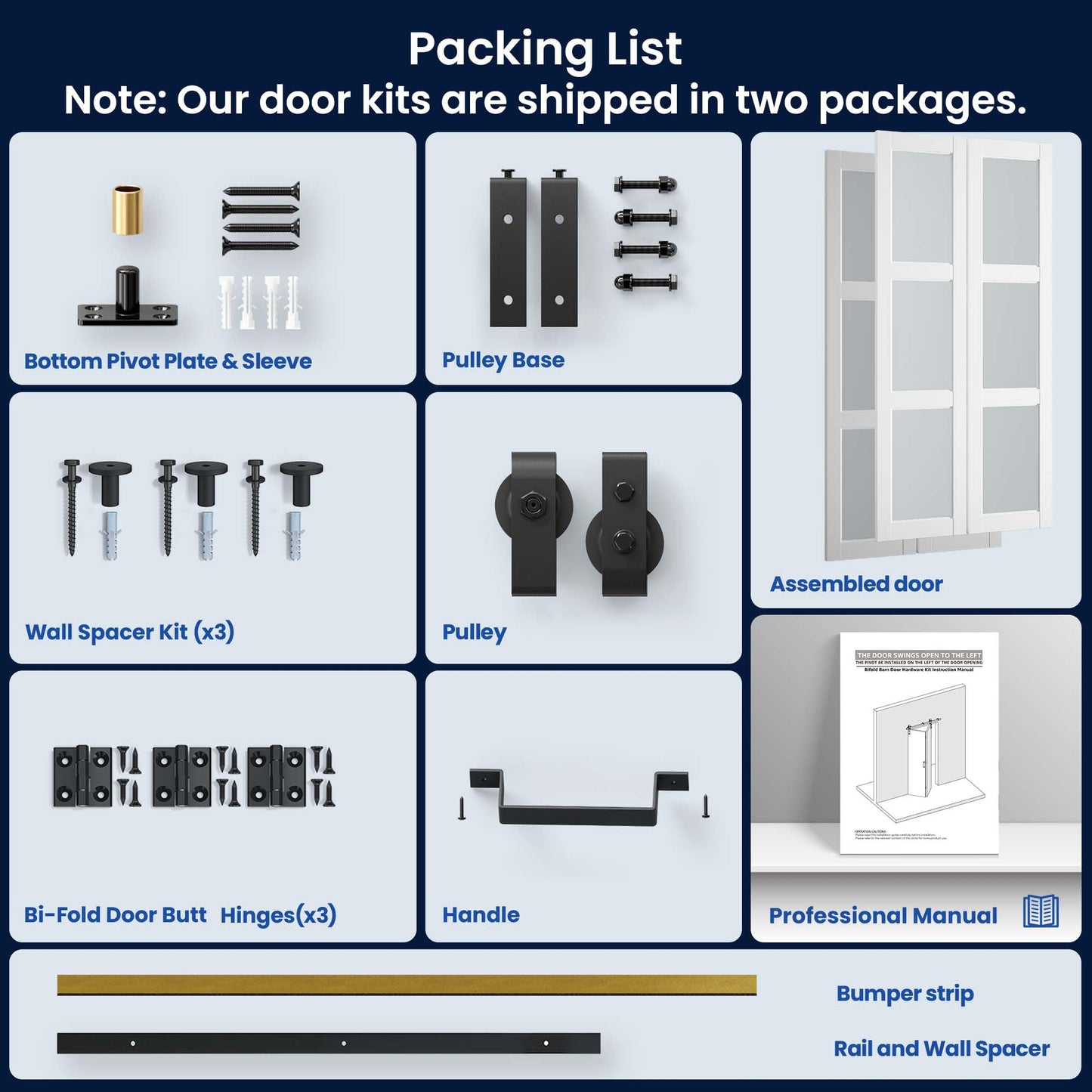 SMARTSTANDARD 80in x 84in Bifold Barn Door, Frosted Glass Barn Door with Hardware Kit Included, Pre-Drilled Holes Easy Assembly -Solid Barn Doors Slab Covered with Water-Proof PVC Surface, White