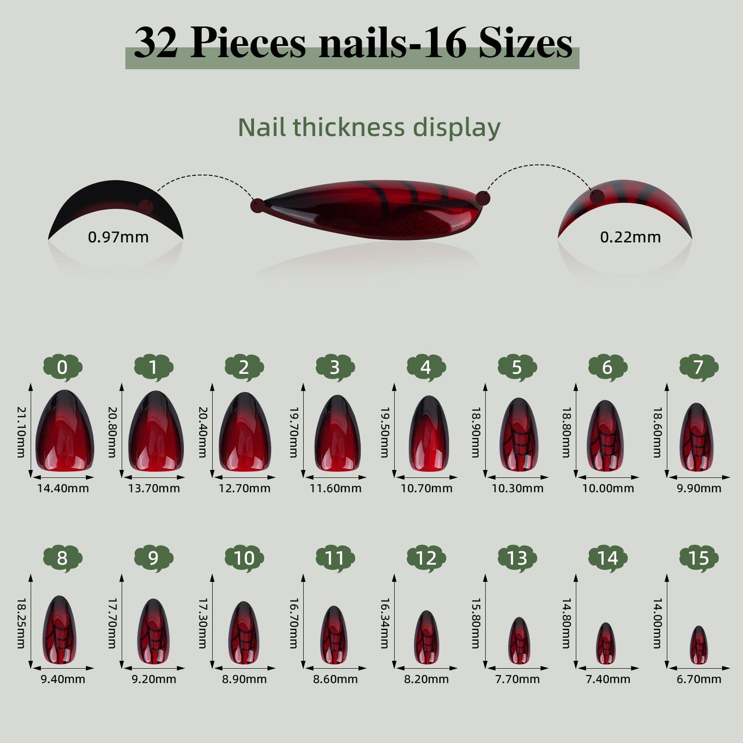 Sifvoo Red Spider Web Cat Eye Press On Nails Short Almond, Glossy Reusable Press On Nails for Women, 32 Count 16 Sizes Nail Kit with Glue (SV-10)