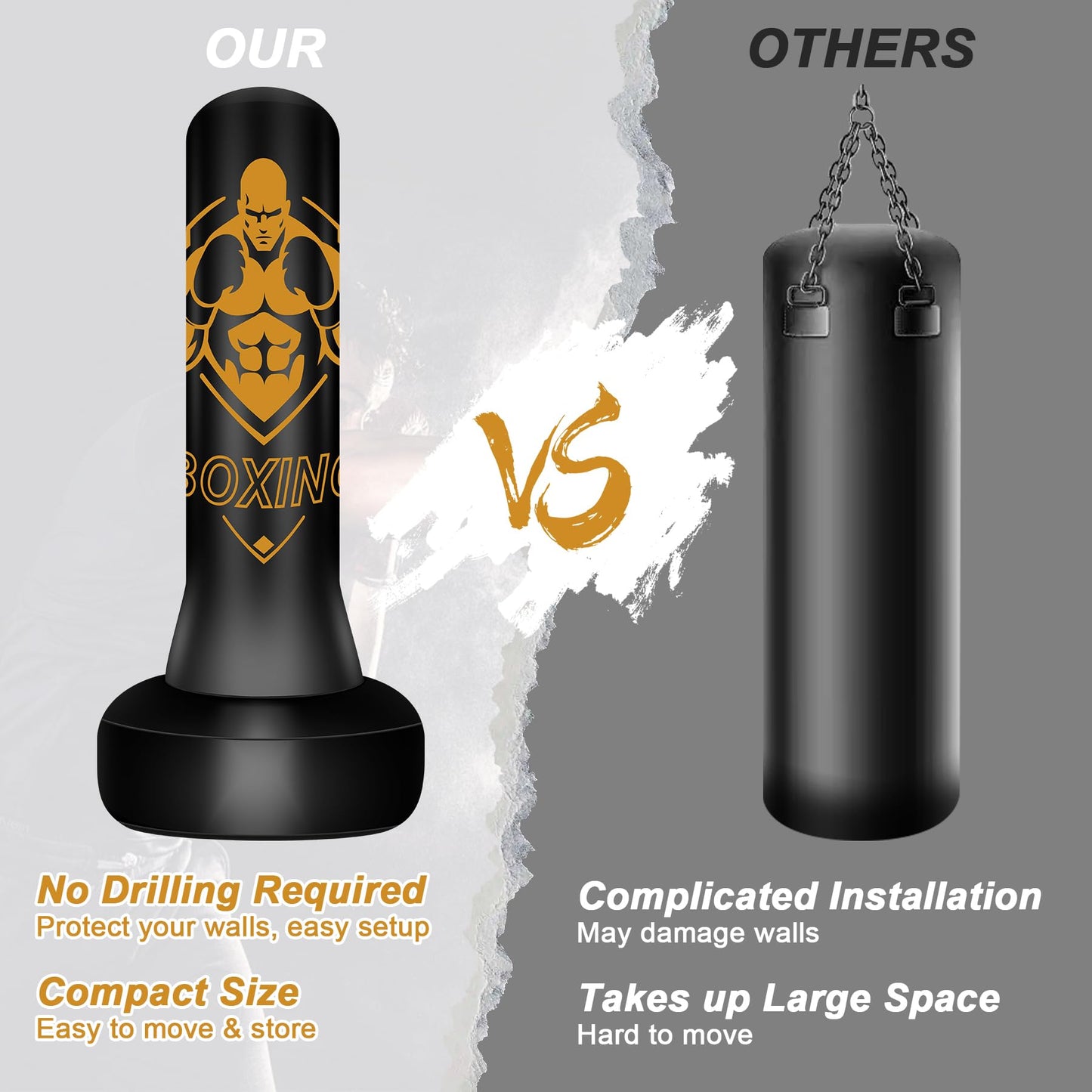 Vobab Freestanding Puncing Bags for Adults Teens, Heavy Bag with Stand Boxing Bag with Boxing Gloves, Electric Air Pump, Reflex Ball, 70" Kickboxing Bag for Training MMA Muay Thai Gym