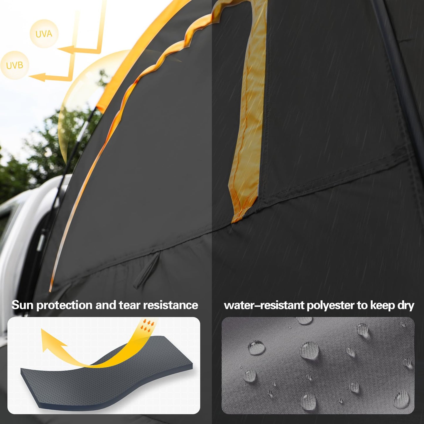 HREFEU Pickup Truck Blackout Tent, Portable Truck Bed Tent for Camping, Waterproof PU2000mm Double Layer for 2 Person, Compact and Full Size Regular Bed Long Bed (Black) (5.0-5.2)