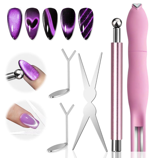 TOROKOM 5PCS Cat Eye Gel Magnet Set for Nail, 3-in-1 Multi-Function Cat Eye Gel Nail Polish Magnet Tools Multiple Style Nail Magnets Heart Nail Art Tools for Nail Art Designs