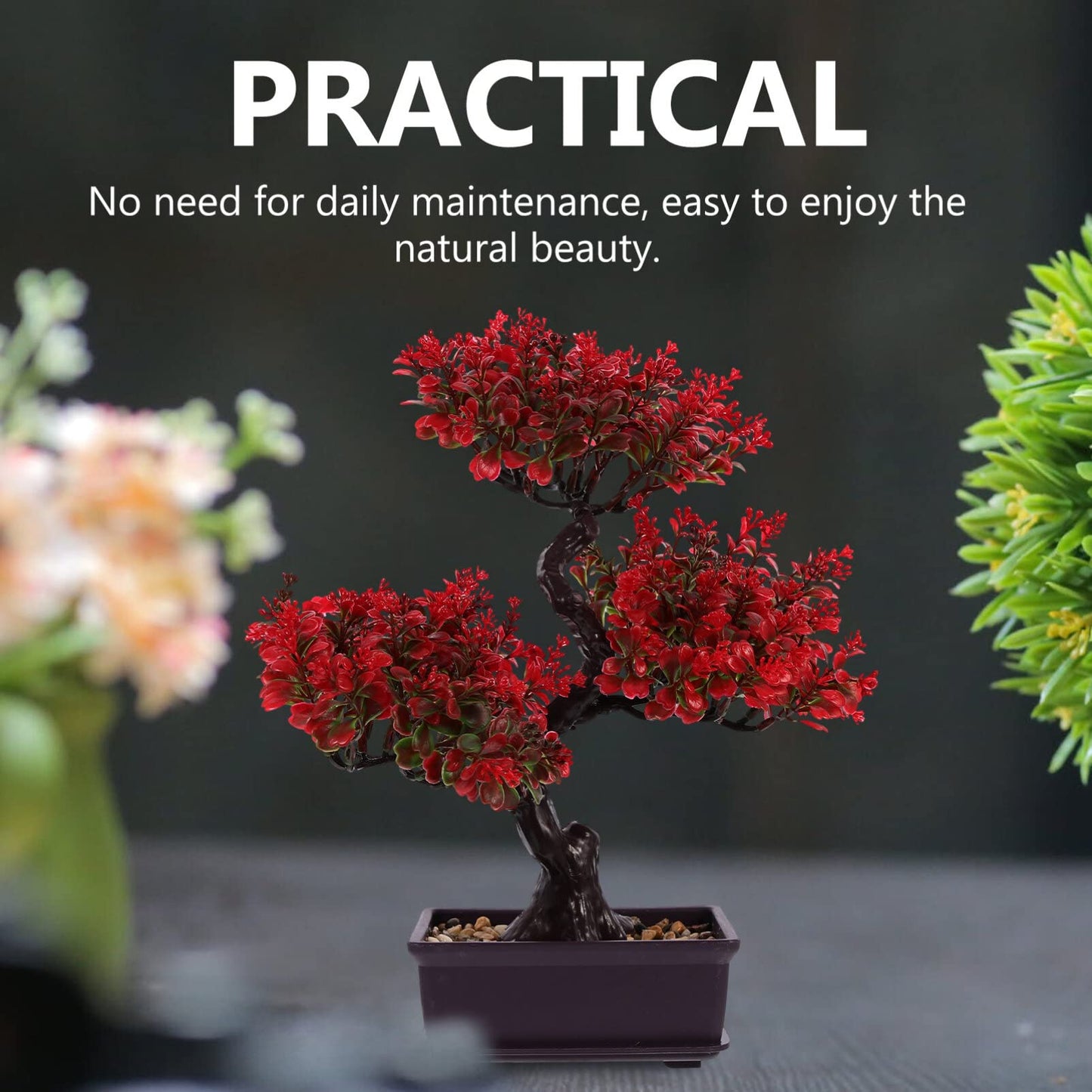 EXCEART Artificial Bonsai Tree Faux Potted Plant Desktop Ornament 14.17X11.81X3.93In Simulated Greenery Home Office D Cor No Maintenance