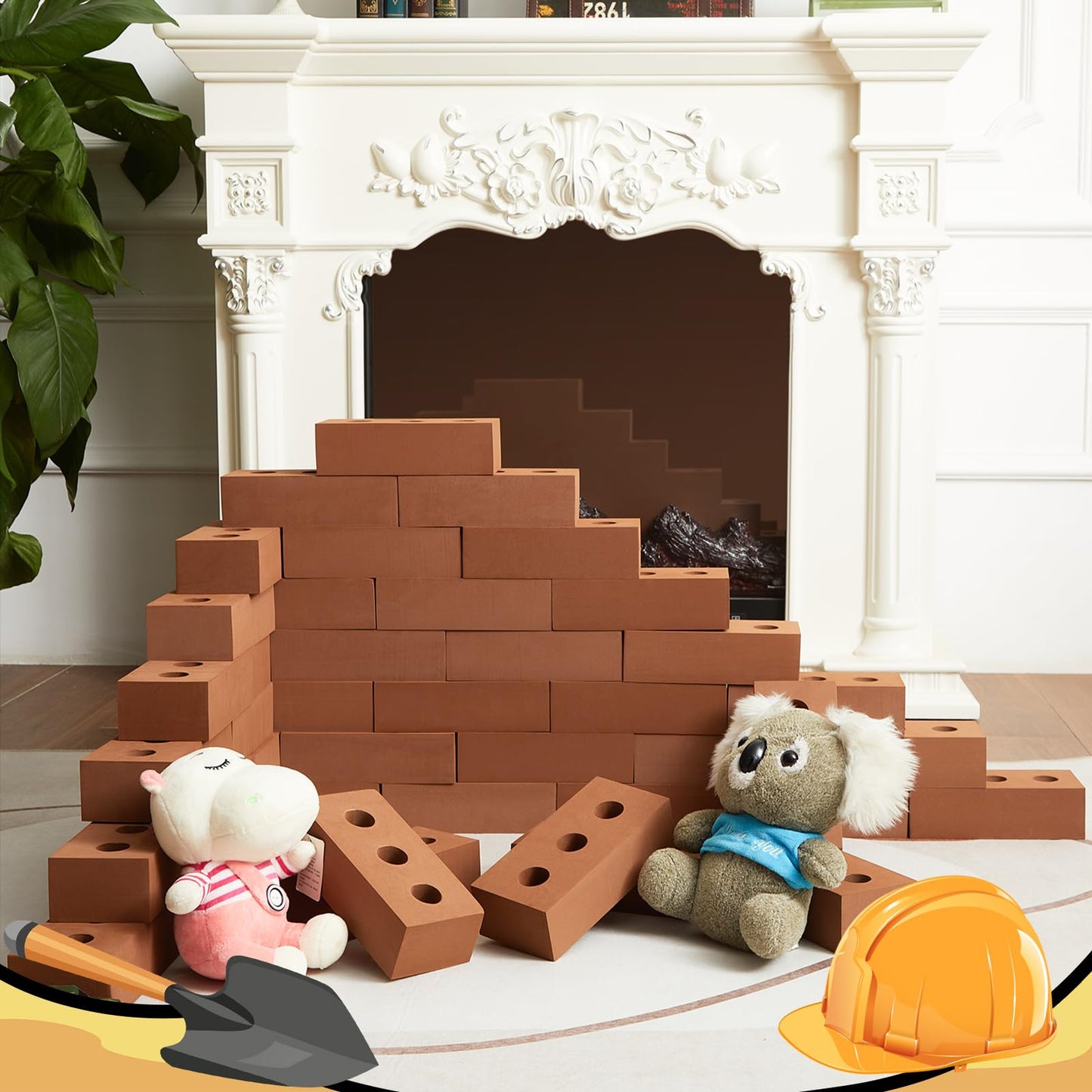 Deekin Foam Brick Building Blocks for Kids Thick Blocks Foam Large Fake Brick Construction Toy for Stacking Construction Gifts, 8 x 4 x 2.4 in(30 Pcs,Circle Holes)