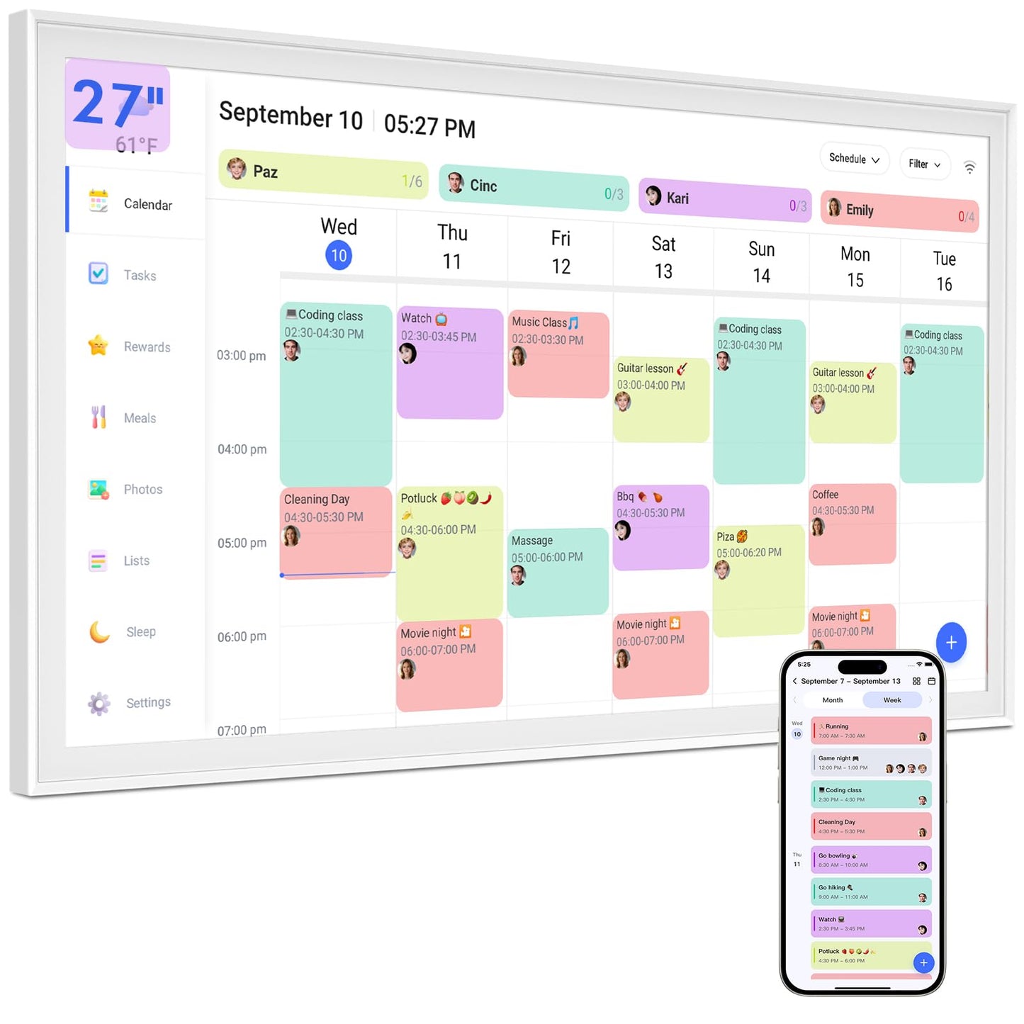 27 Inch Digital Calendar Max, Smart Chore Chart Electronic Weekly and Monthly Planner 1920 * 1080P IPS Display Wall Mount in Portrait or Landscape Schedules for Home and Office Gifts for Women