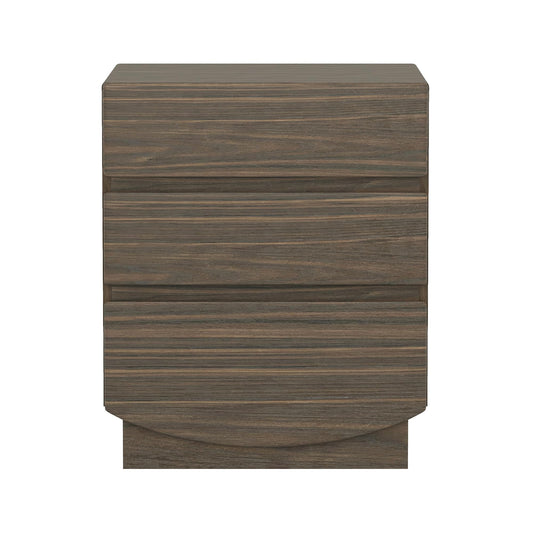 Manhattan Comfort Ardea Modern Nightstand with 3 Smooth-Glide Drawers, Compact Contemporary Bedside Table with Handle-Less Fronts, Rounded Edges, Walnut